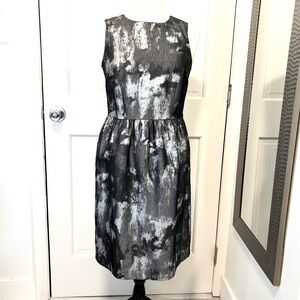 Michael Kors Sleeveless Black/Silver Metallic Brocade Sheath Dress Pockets Party